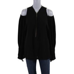 Briefly Women's Quarter Zip Cold Shoulder Long Sleeves Blouse Black Size 1